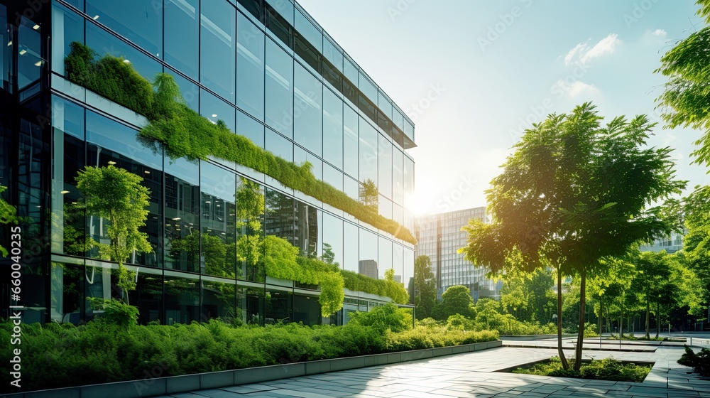 Eco-friendly building modern city sustainable glass building Ecology concept Office building with green environment Eco-friendly building modern city sustainable glass building Ecology concept Office building with green environment