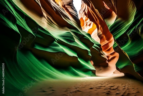 Wer Antelope Canyon Rockn with green background.