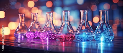 Bulb for the chemical sector with a test tube background in blue and magenta,. photo