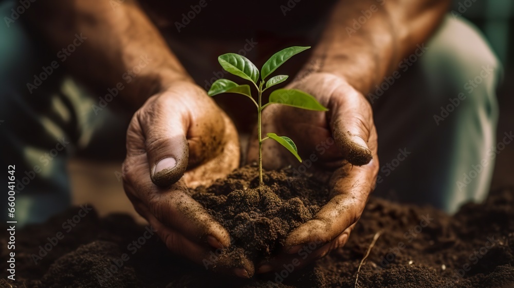Plant in hands Environment famer hands holding soil outdoor Ecology concept Plant in hands Environment famer hands holding soil outdoor Ecology concept