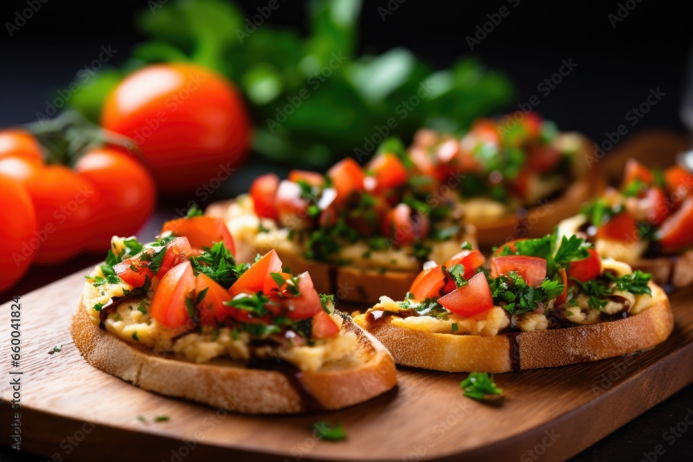 bruschetta with hummus garnished with chopped parsley