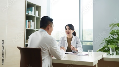 patient consult with doctor in uniform in hospital