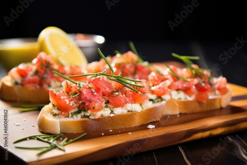 bruschetta topped with lemon zest and fresh rosemary