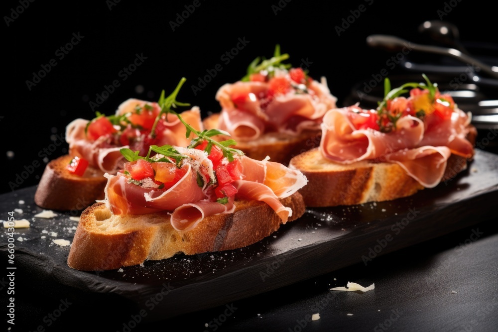 bruschetta with serrano ham and a sprinkle of parmesan bruschetta with serrano ham and a sprinkle of parmesan