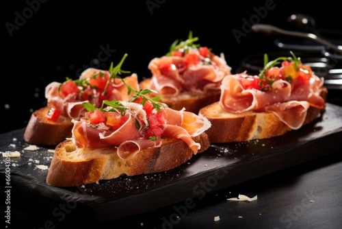 bruschetta with serrano ham and a sprinkle of parmesan