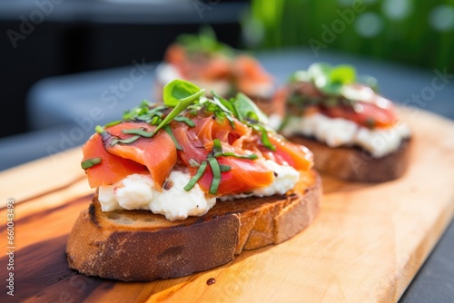 details of a smoked salmon bruschetta with cream cheese