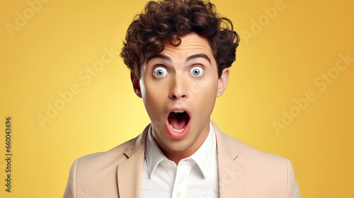 überraschter Mann reißt den Mund weit auf