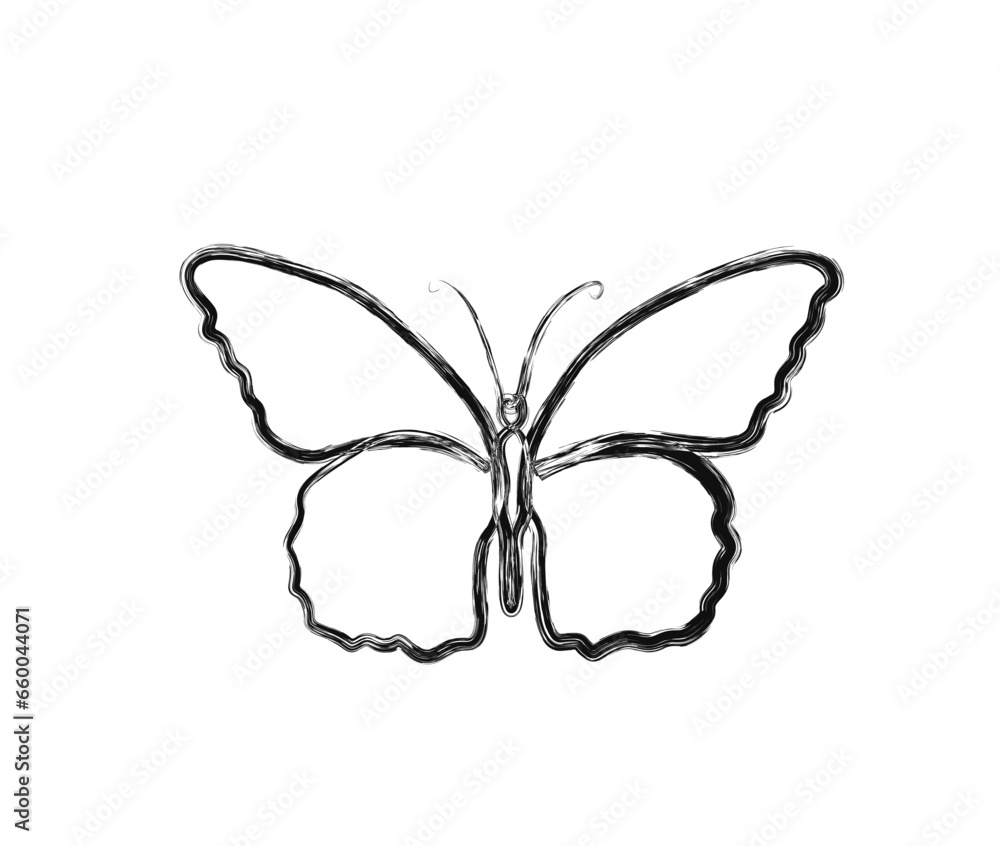 Minimal Butterfly illustration. Simple butterfly draw in stylized ink brush drawing vector design. Minimal Butterfly illustration. Simple butterfly draw in stylized ink brush drawing vector design.