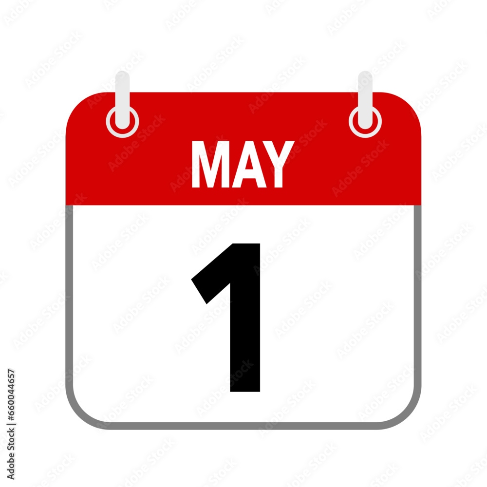 Fototapeta premium 1 May, calendar date icon on white background.