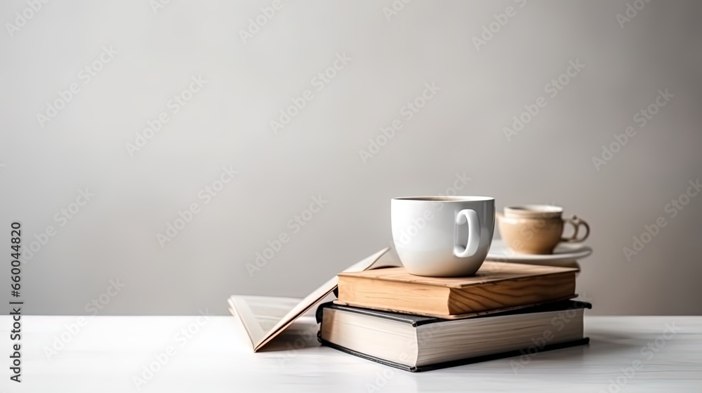 Hot coffee with books on table knowledge education background WORLD BOOK AND COPYRIGHT DAY Hot coffee with books on table knowledge education background WORLD BOOK AND COPYRIGHT DAY