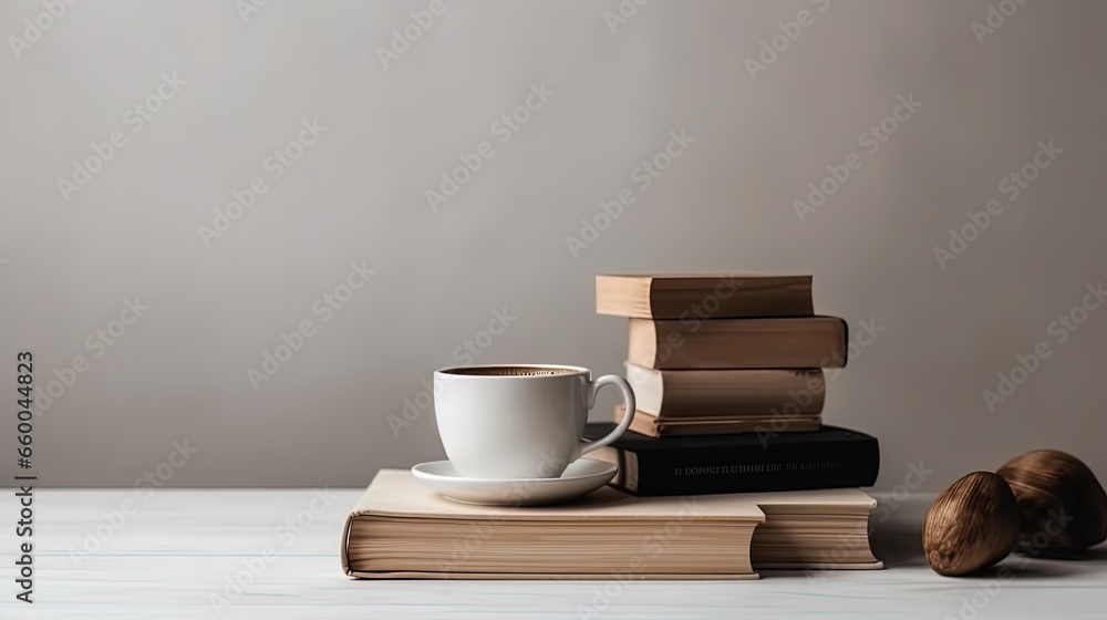 Hot coffee with books on table knowledge education background WORLD BOOK AND COPYRIGHT DAY Hot coffee with books on table knowledge education background WORLD BOOK AND COPYRIGHT DAY