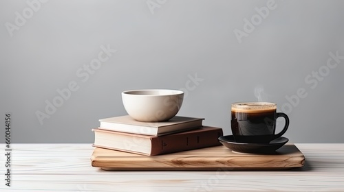 Hot coffee with books on table knowledge education background WORLD BOOK AND COPYRIGHT DAY