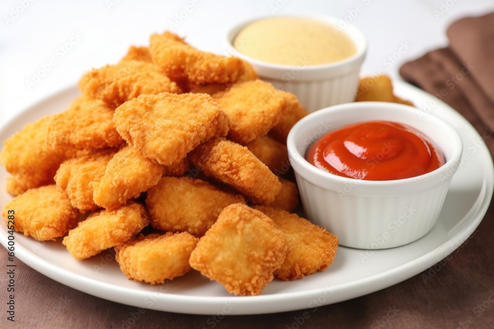 pile of nuggets on a white plate pile of nuggets on a white plate