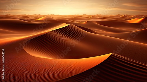 Mystery of desert dunes in a fractal format  drawing from warm beiges  golds  and deep sun oranges