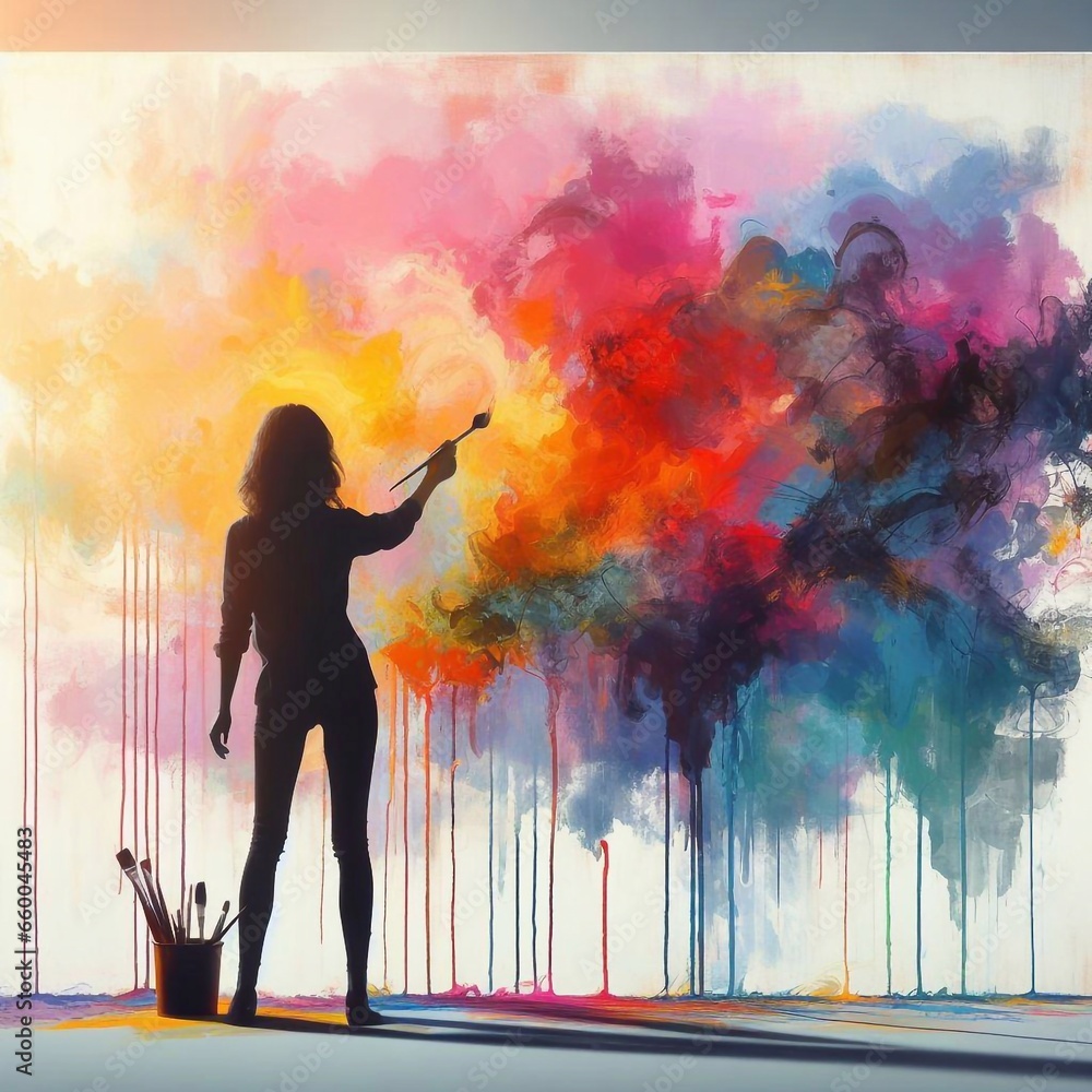 Woman holding a brush paints Woman holding a brush paints