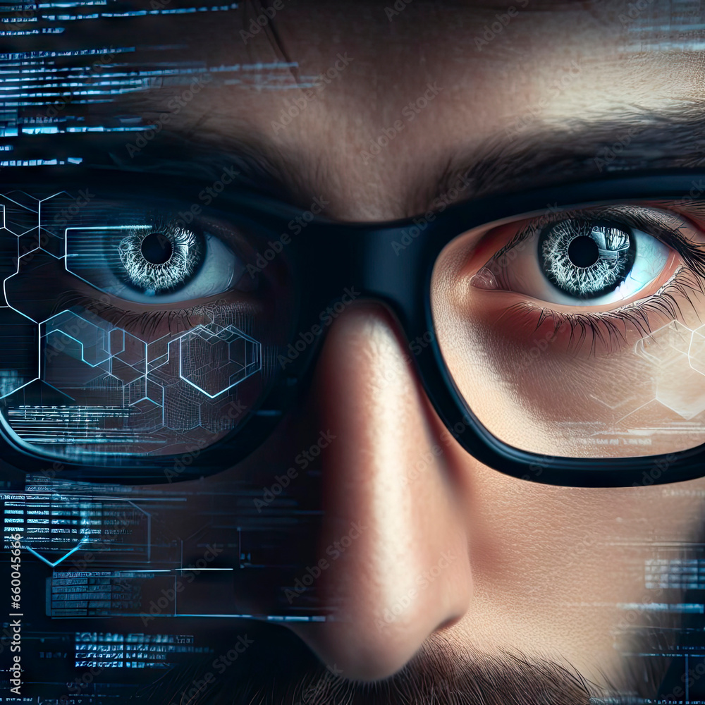 programmer with glasses looking at the camera. ai generative programmer with glasses looking at the camera. ai generative