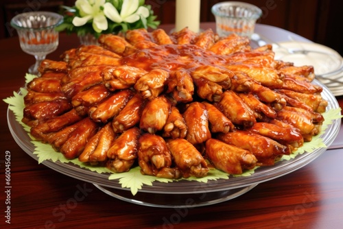neatly arranged chicken wings on a fancy platter
