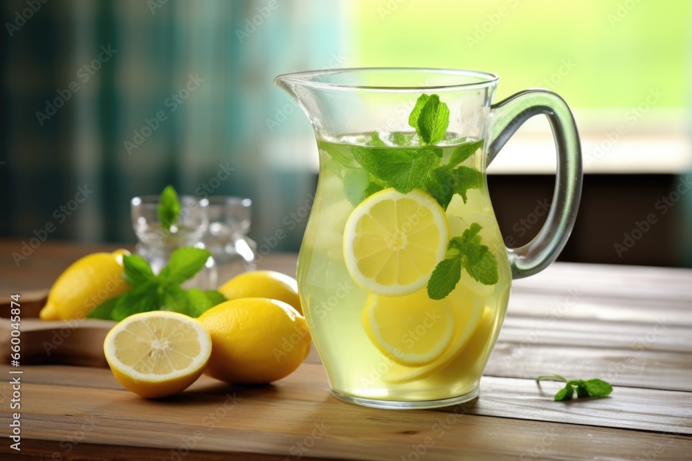 Fototapeta premium a glass pitcher filled with fresh lemonade