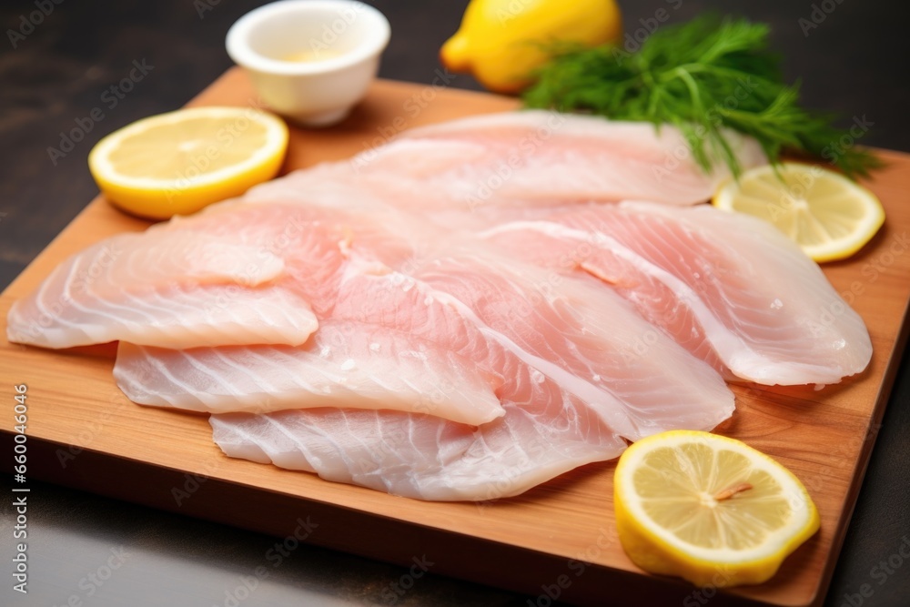 raw fish fillets with lemon wedges ready for cooking raw fish fillets with lemon wedges ready for cooking