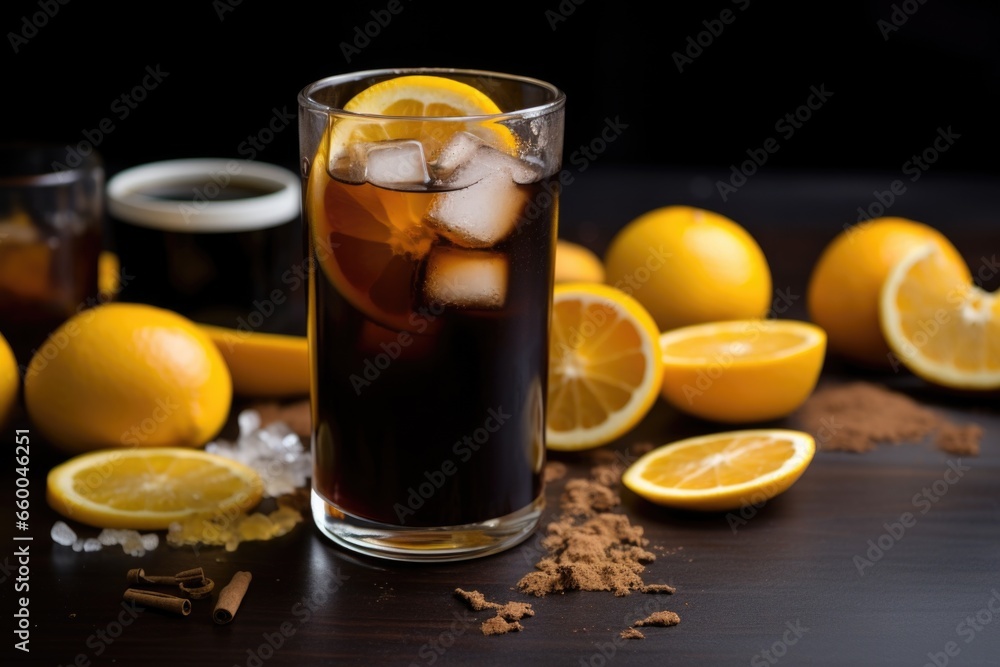 cold brew coffee in a glass with citrus slices cold brew coffee in a glass with citrus slices