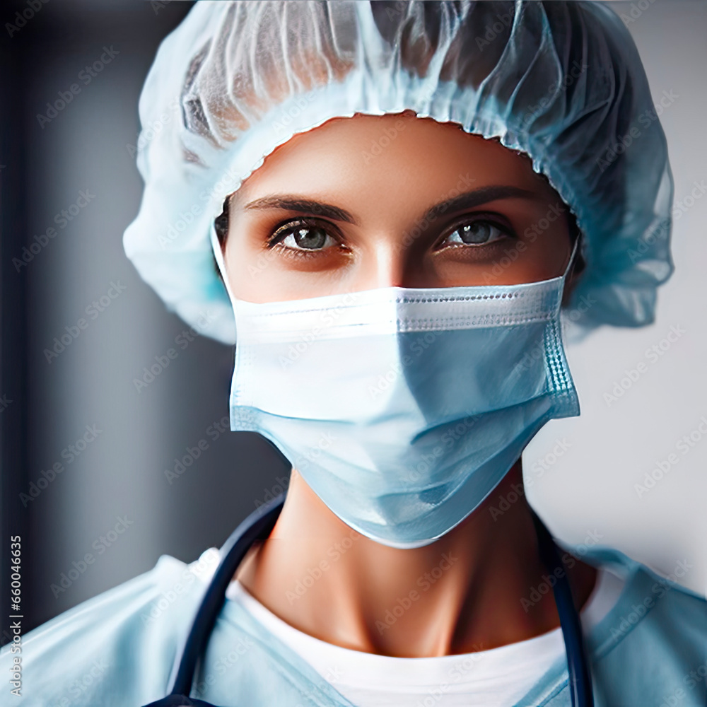 doctor in a mask and protective cap. ai generative doctor in a mask and protective cap. ai generative