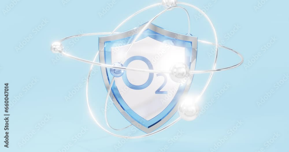 Shield System O2 oxygen symbol o2 located on a shield with atoms and orbits orbiting ...