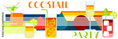 Cocktail party invitation. Abstract background with stylized drink.