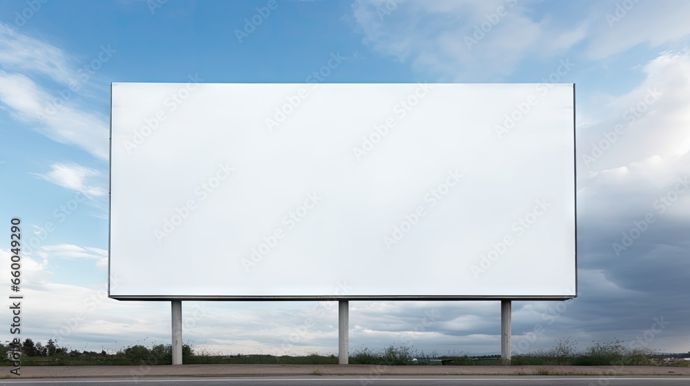 Empty outdoor billboard against cloudy sky white space for design or message mock up Empty outdoor billboard against cloudy sky white space for design or message mock up