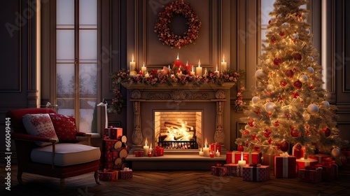 Festively lit living room a...