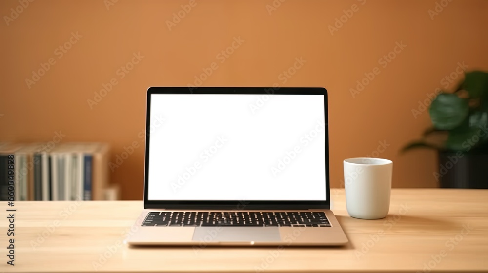 Laptop with blank screen on table workspace laptop showing blank screen background Laptop with blank screen on table workspace laptop showing blank screen background