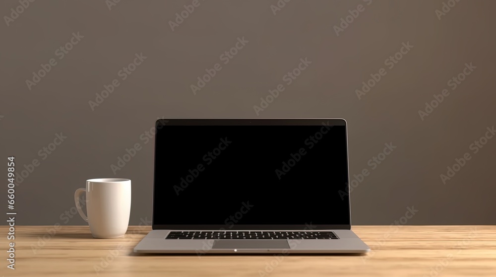 Laptop with blank screen on table workspace laptop showing blank screen background Laptop with blank screen on table workspace laptop showing blank screen background