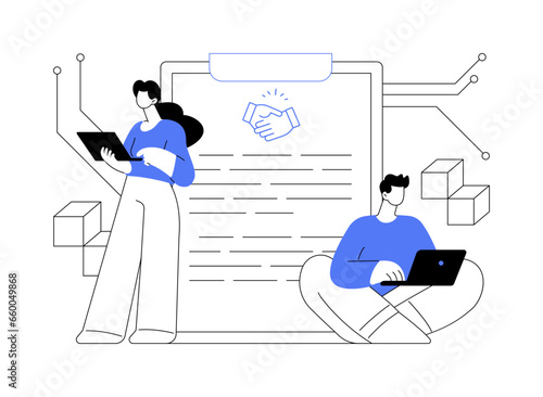 Smart contract abstract concept vector illustration.