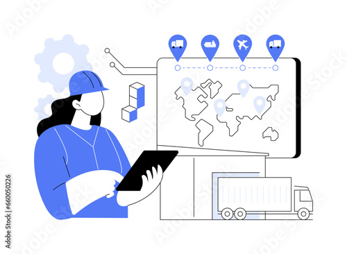Blockchain-backed logistics abstract concept vector illustration.
