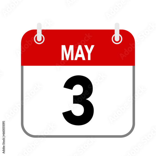 3 May, calendar date icon on white background.