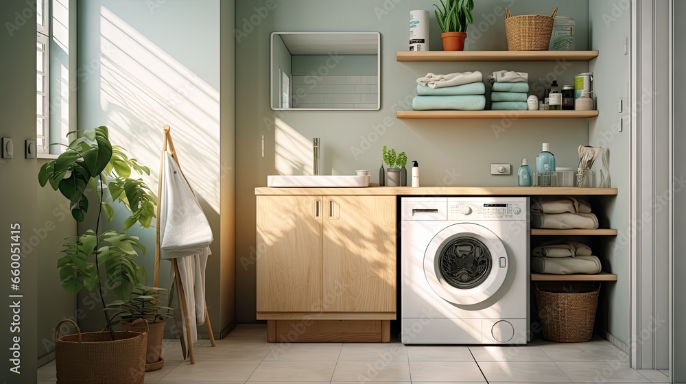 Laundry nook with washer sink and storage in bathroom Laundry nook with washer sink and storage in bathroom