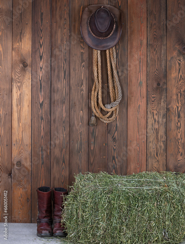 Fototapeta haystack in a cowboy barn
