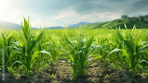Growing corn in the field a...