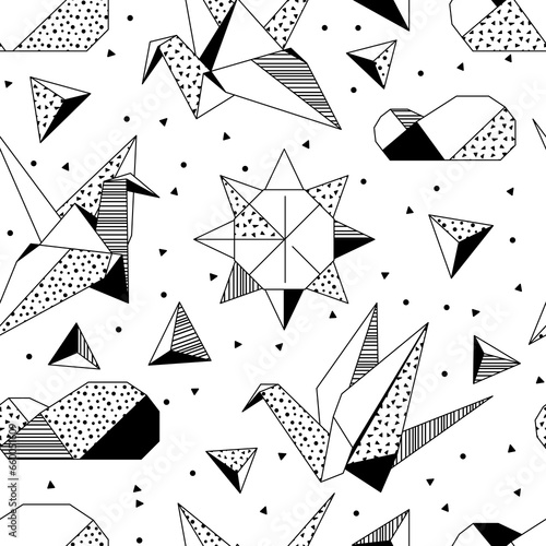 Pattern with origami figures. Abstract geometric background.
