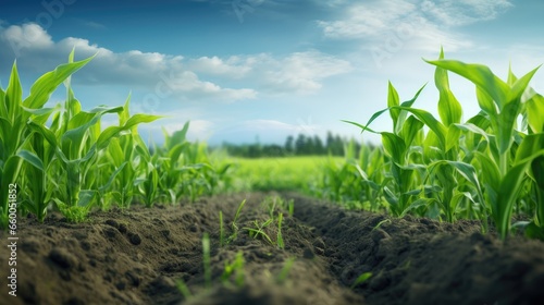 Growing corn in the field a...