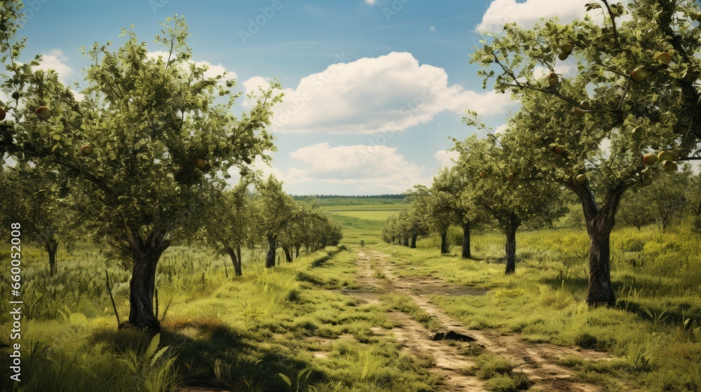 Growing fruit trees in a communal orchard at a young age Growing fruit trees in a communal orchard at a young age