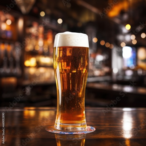 beer with foam in elegant and large glass