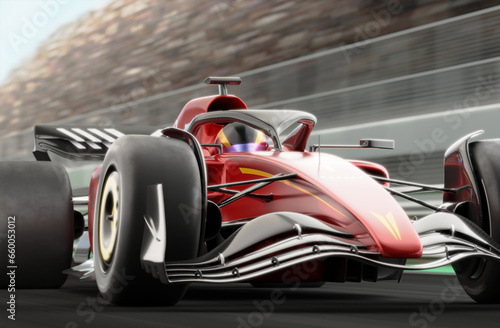 Race car on track without any branding - 3D rendering © Janci