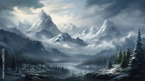 snow covered mountains - generative ai © BrandwayArt
