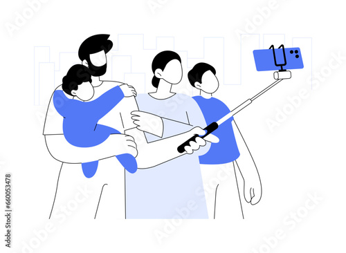 Selfie stick abstract concept vector illustration.