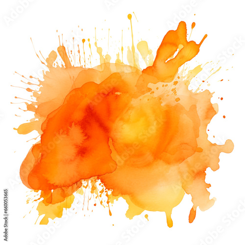 Orange watercolor paint staint isolated on white background, no background, png photo