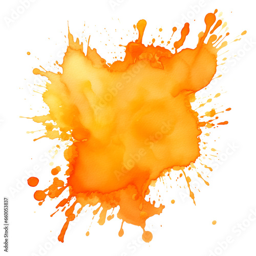 Orange watercolor paint staint isolated on white background, no background, png photo