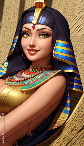 Egyptian queen Cleopatra Ancient Egypt background beautiful woman Illustration