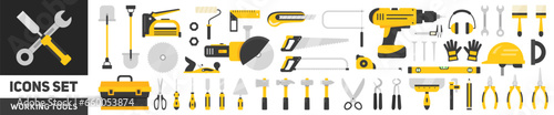 Set of working tools. Construction tools. Vector illustration	