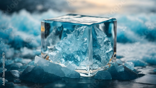 ice cubes on a blue background