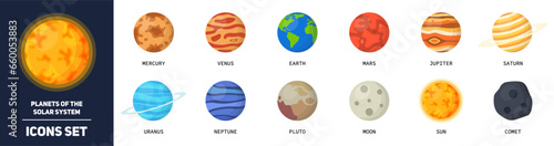 Planets of the solar system. Planets icons set. Vector illustration	